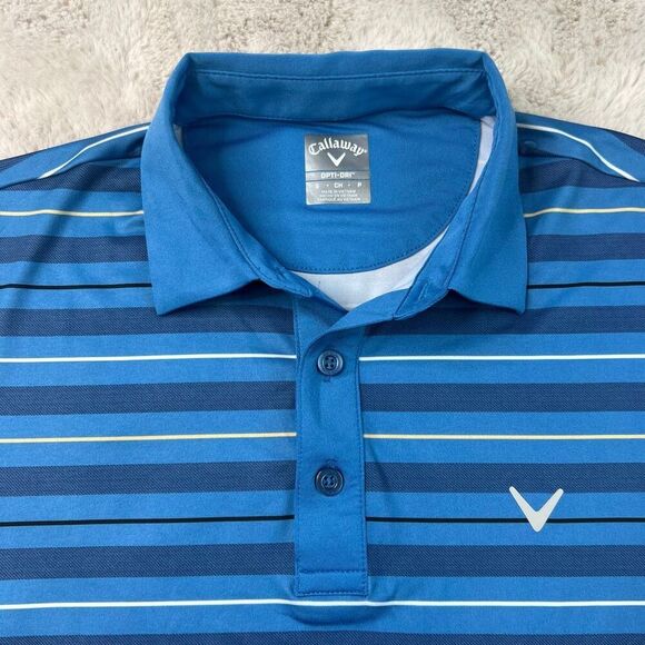 Callaway Opti-Dri Polo Shirt Blue Striped Performance Golf Mens Small Stretch - Picture 3 of 9